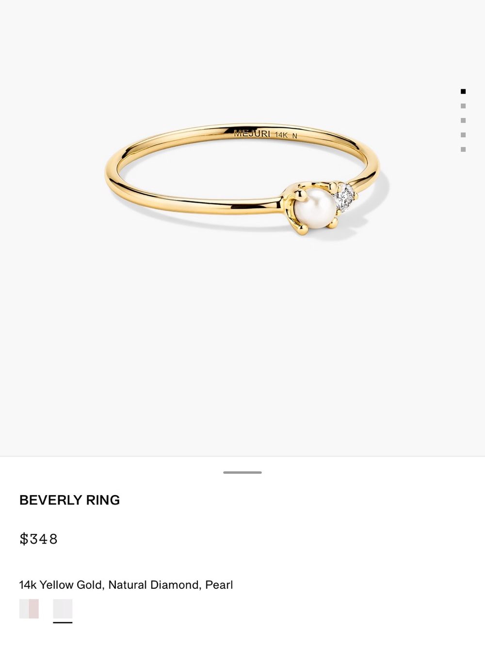 Mejuri Beverly Ring size 6 - 14k, pearl & diamond